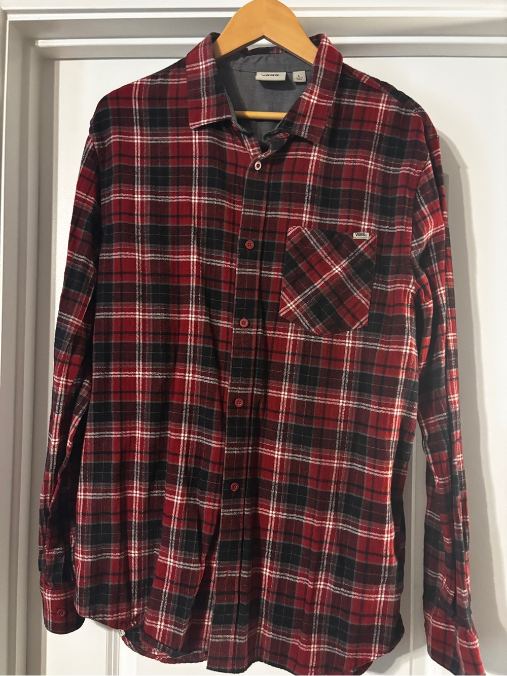 Vans Red and Black Plaid Flannel Button-Down Shirt